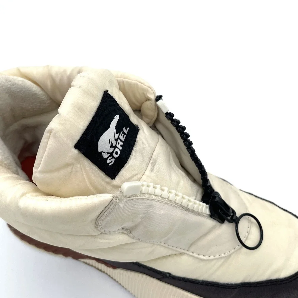 Sorel Out N About Puffy Mid Boots Womens 7 NL4943 Cream Winter Zip Shoes